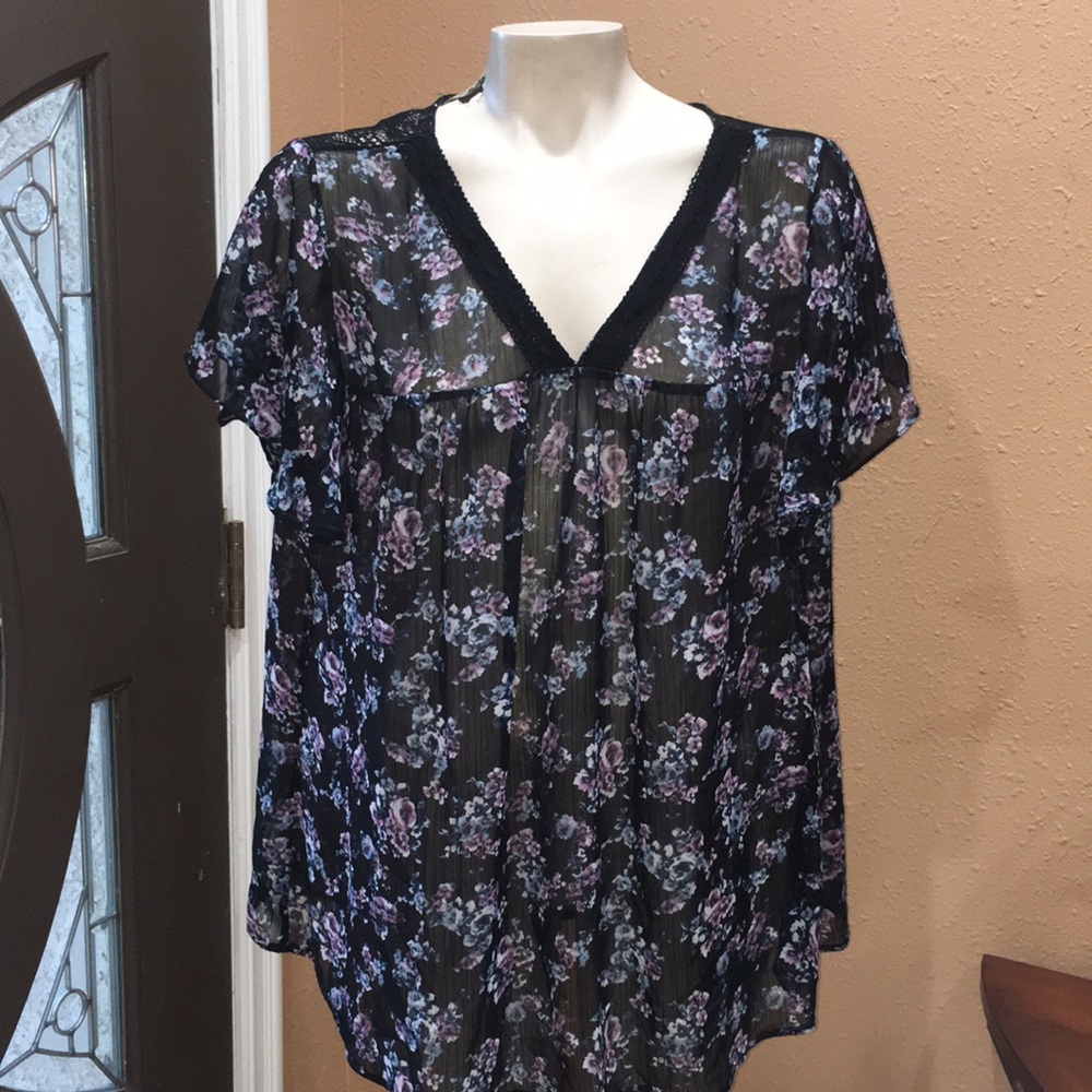 Torrid Black Floral Blouse